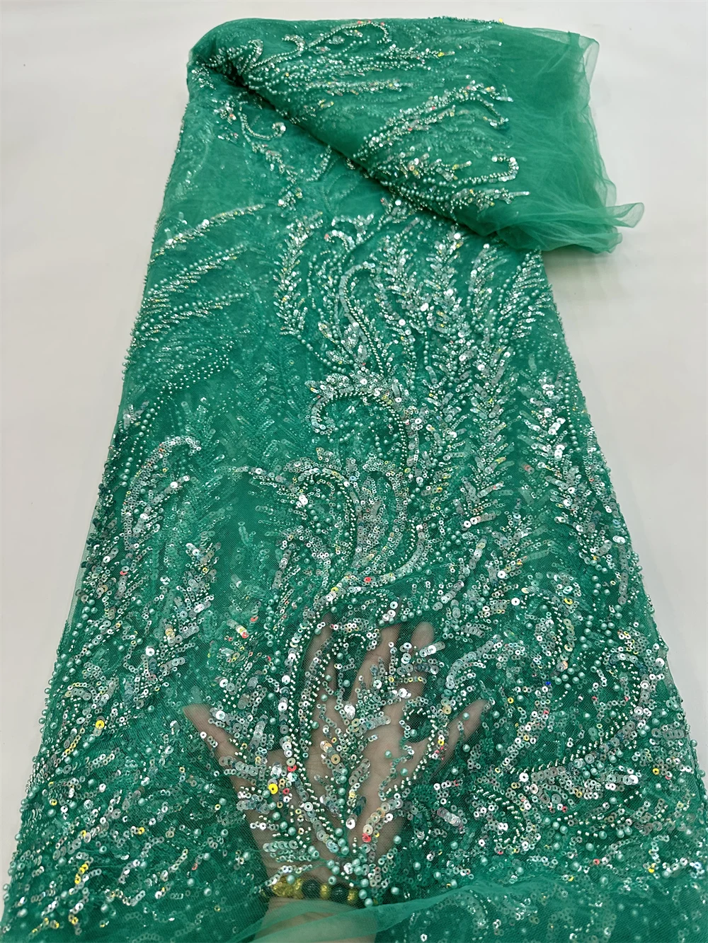 Luxurious African Sequin Beaded Tulle lace Fabric 2022 High Quality Embroidery Teal Lace French Mesh Tulle Lace for Dress QF0838
Luxurious African Sequin Beaded Tulle lace Fabric 2022 High Quality Embroidery Teal Lace French Mesh Tulle Lace for Dress QF0838
