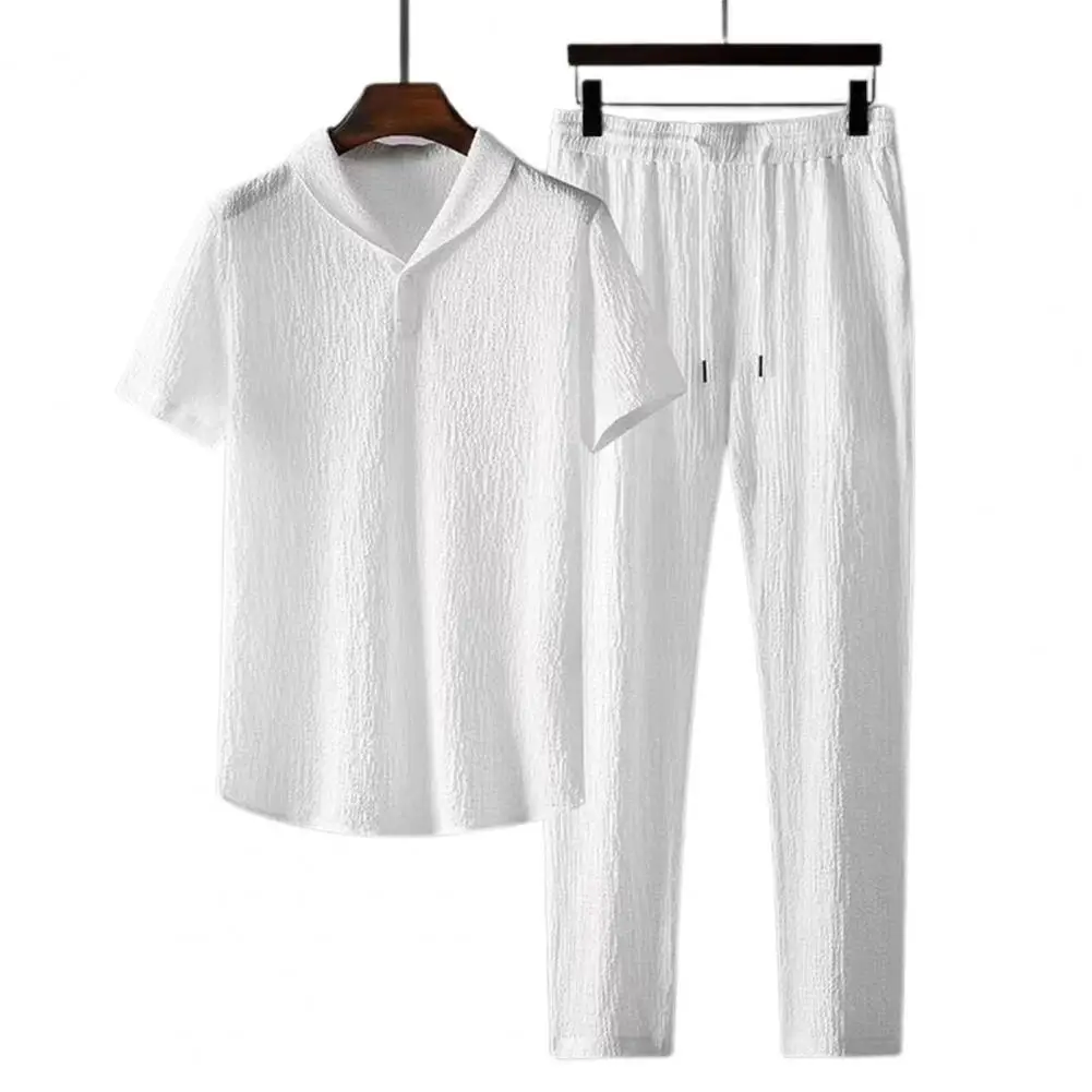 ropa hombre 2Pcs/Set MenTurn-down Collar Elastic Waistband Pleated Casual Outfit Short Sleeve Shirt Drawstring Long Pants Set
ropa hombre 2Pcs/Set MenTurn-down Collar Elastic Waistband Pleated Casual Outfit Short Sleeve Shirt Drawstring Long Pants Set
