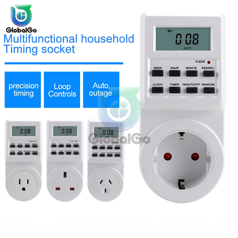 EU UK US AU Plug Digital Programmable Electrical Wall Plug-in Power Socket Timer Switch Outlet Time Clock 220V 110V AC
EU UK US AU Plug Digital Programmable Electrical Wall Plug-in Power Socket Timer Switch Outlet Time Clock 220V 110V AC