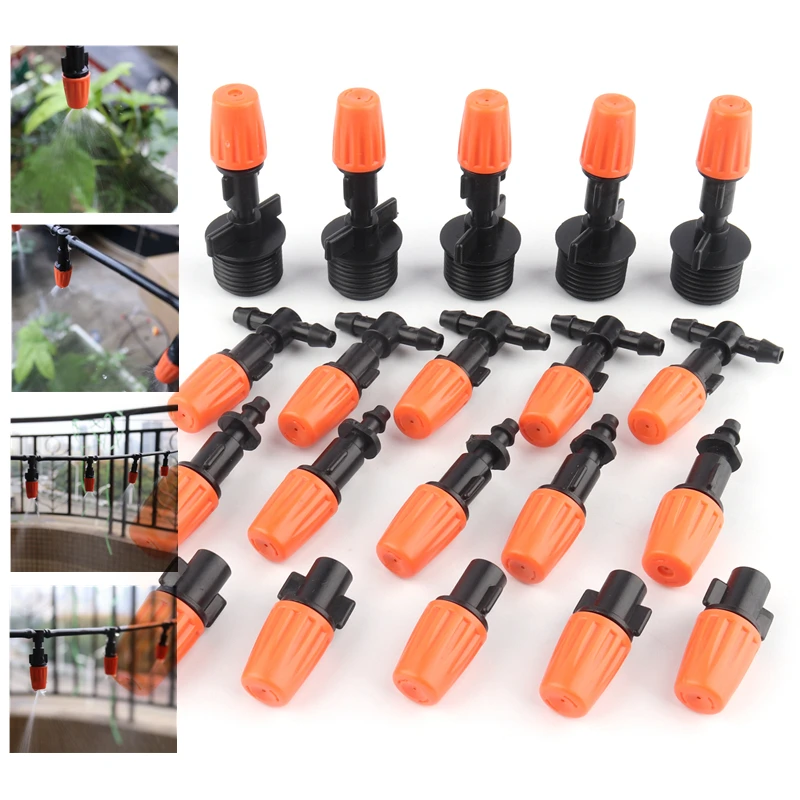 

10~100pcs Micro Drip Irrigation System Atomizing Nozzles+Joints Automatic Watering Kits Garden Irrigation Adjustable Nozzle