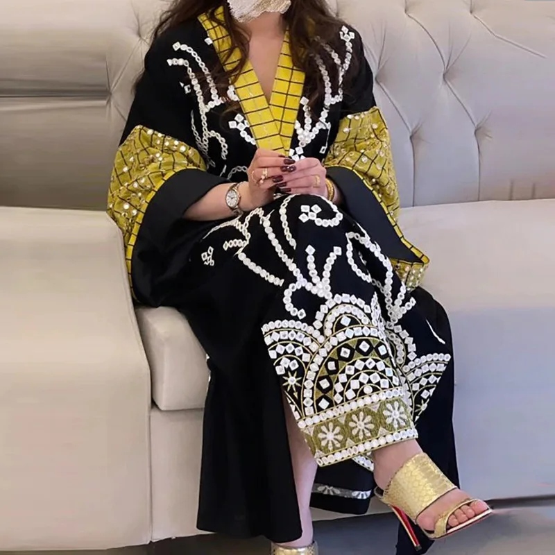 Women's Dress Robe Spring and Summer Fashion Loose Print Robe Women's Vintage V-neck Batwing Sleeve Dress Turkish Robe
Women's Dress Robe Spring and Summer Fashion Loose Print Robe Women's Vintage V-neck Batwing Sleeve Dress Turkish Robe