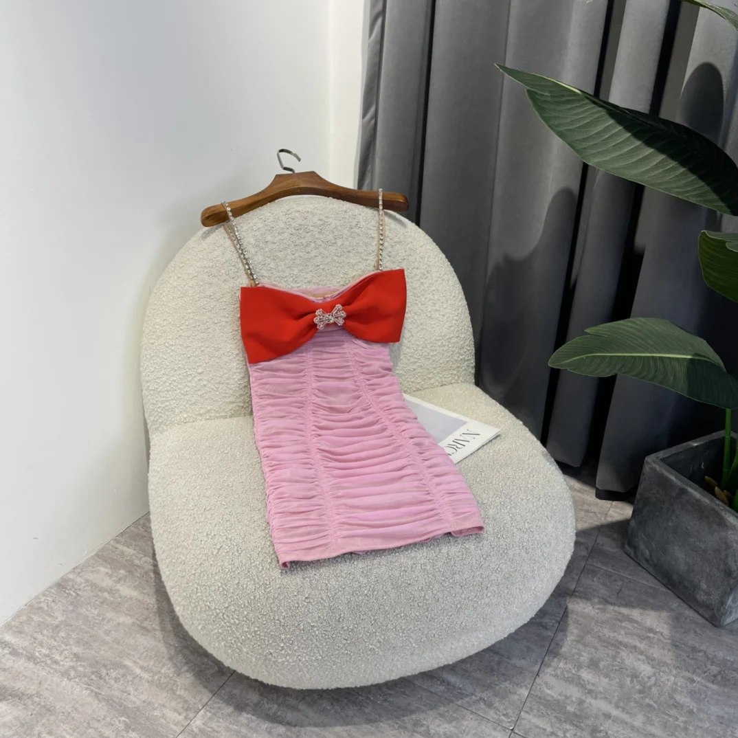 Orginal Design 2022 Summer New Red Big Bow Crystal Beads Pink Pleated Tulle Slim Retro Mini Dresses for Women
Orginal Design 2022 Summer New Red Big Bow Crystal Beads Pink Pleated Tulle Slim Retro Mini Dresses for Women