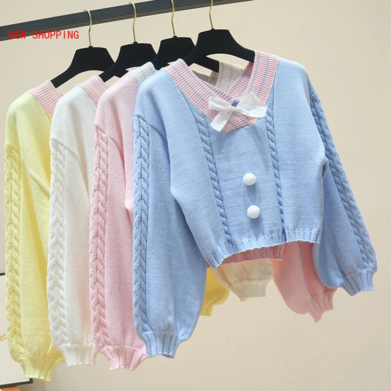 Autumn Kawaii Cute Bow Sweaters Sweet Women V-neck Knit Pullovers Lantern Sleeve Cropped Tops Sweater Knitwear Japanese Girl y2k
Autumn Kawaii Cute Bow Sweaters Sweet Women V-neck Knit Pullovers Lantern Sleeve Cropped Tops Sweater Knitwear Japanese Girl y2k