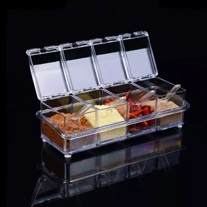 Seasoning Jar Four In One With Spoon Kitchen Organizer Tools Storage Boxes Spices Transparent Sugar Salt Kitchen Accessories
Seasoning Jar Four In One With Spoon Kitchen Organizer Tools Storage Boxes Spices Transparent Sugar Salt Kitchen Accessories