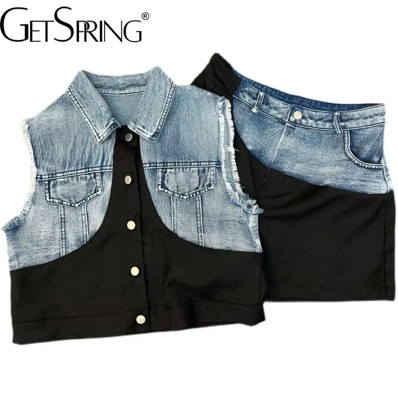 GetSpring Women Shorts Sets Summer 2022 Sleeveless Patchwork Denim Waistcoat With High Waist Shorts Two Piece Sets Fashion New
GetSpring Women Shorts Sets Summer 2022 Sleeveless Patchwork Denim Waistcoat With High Waist Shorts Two Piece Sets Fashion New