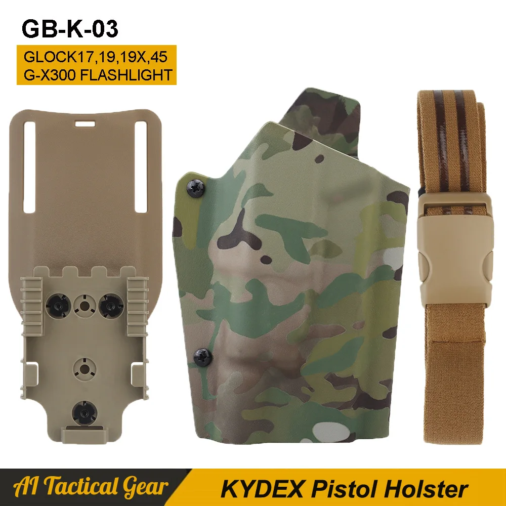 Kydex Tactical Gun Holster Hunting Shooting Military Pistols Case Fit GLOCK9/40 17-LENGTH(GLOCK 17/19/19X/45) G-X300 Flashlight
Kydex Tactical Gun Holster Hunting Shooting Military Pistols Case Fit GLOCK9/40 17-LENGTH(GLOCK 17/19/19X/45) G-X300 Flashlight