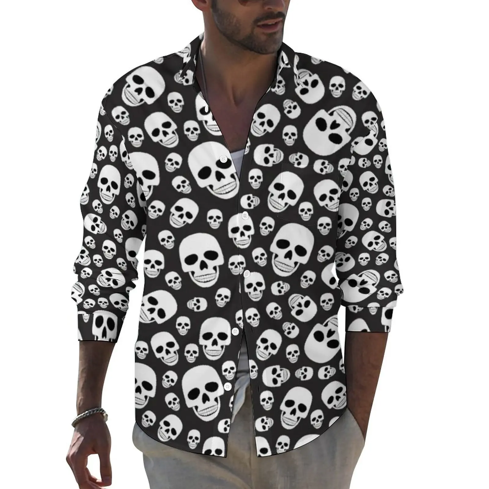 Halloween Aesthetic Casual Shirt Male Cool Skull Print Shirt Spring Novelty Blouses Long Sleeve Custom Oversized Clothes
Halloween Aesthetic Casual Shirt Male Cool Skull Print Shirt Spring Novelty Blouses Long Sleeve Custom Oversized Clothes