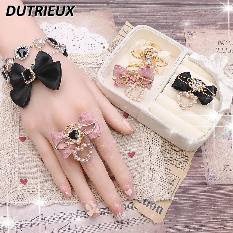 Handmade Rojita Japanese Style Elegant Sweet Cute Rings Rhinestone Ruffled Bow Soft Girl Ring Fashion Rolita Rings for Women
Handmade Rojita Japanese Style Elegant Sweet Cute Rings Rhinestone Ruffled Bow Soft Girl Ring Fashion Rolita Rings for Women