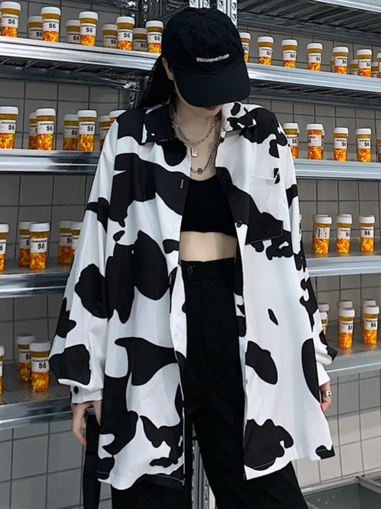 Deeptown Korean Style Cow Print Blouses Women Harajuku Hip Hop Oversize Button Up Shirts Gothic Black Casual Loose Sunproof Tops
Deeptown Korean Style Cow Print Blouses Women Harajuku Hip Hop Oversize Button Up Shirts Gothic Black Casual Loose Sunproof Tops