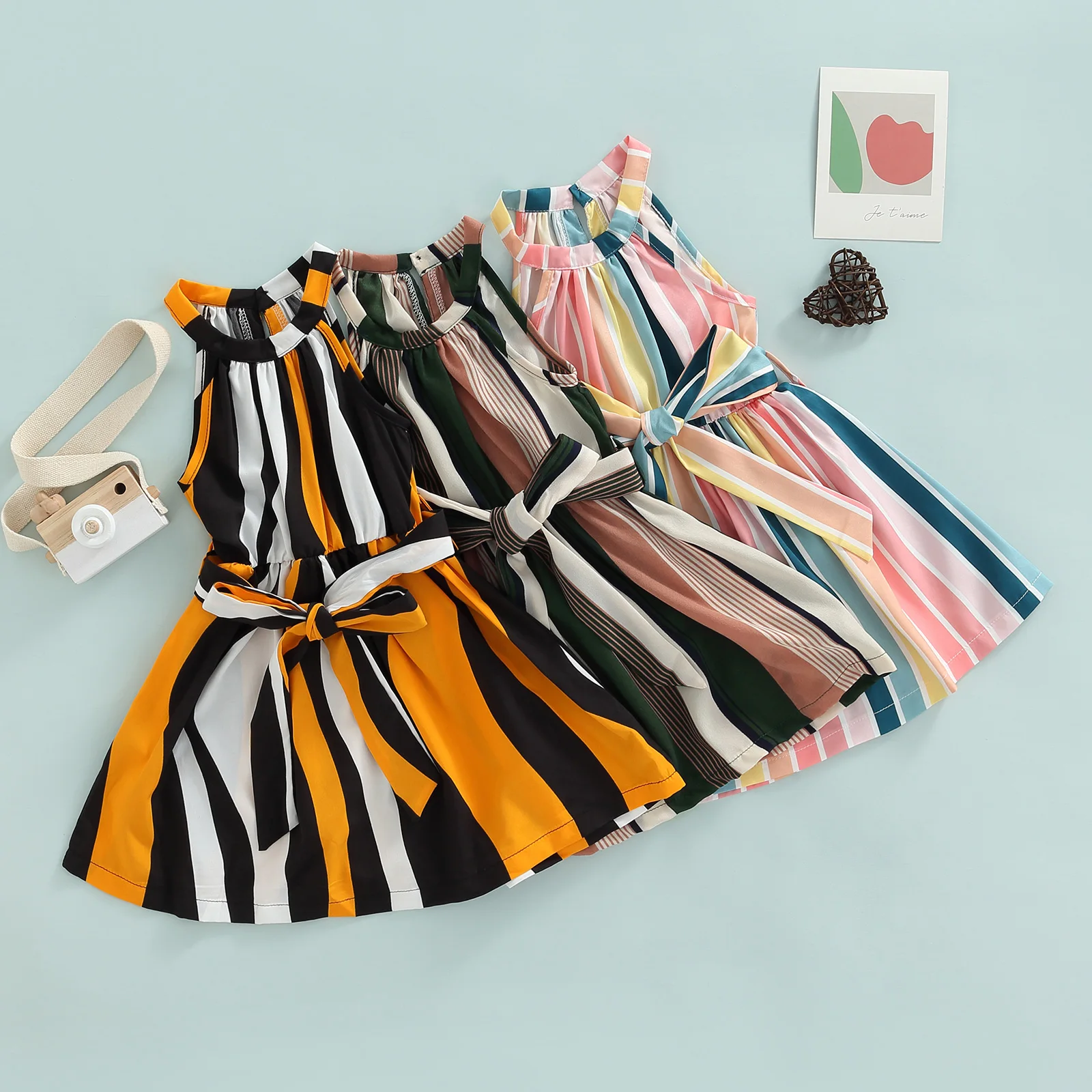 Little Girls Sweet Style Belted Dress Summer Toddlers Color Matching Vertical Stripe Off Shoulder Sleeveless Princess Skirt
Little Girls Sweet Style Belted Dress Summer Toddlers Color Matching Vertical Stripe Off Shoulder Sleeveless Princess Skirt