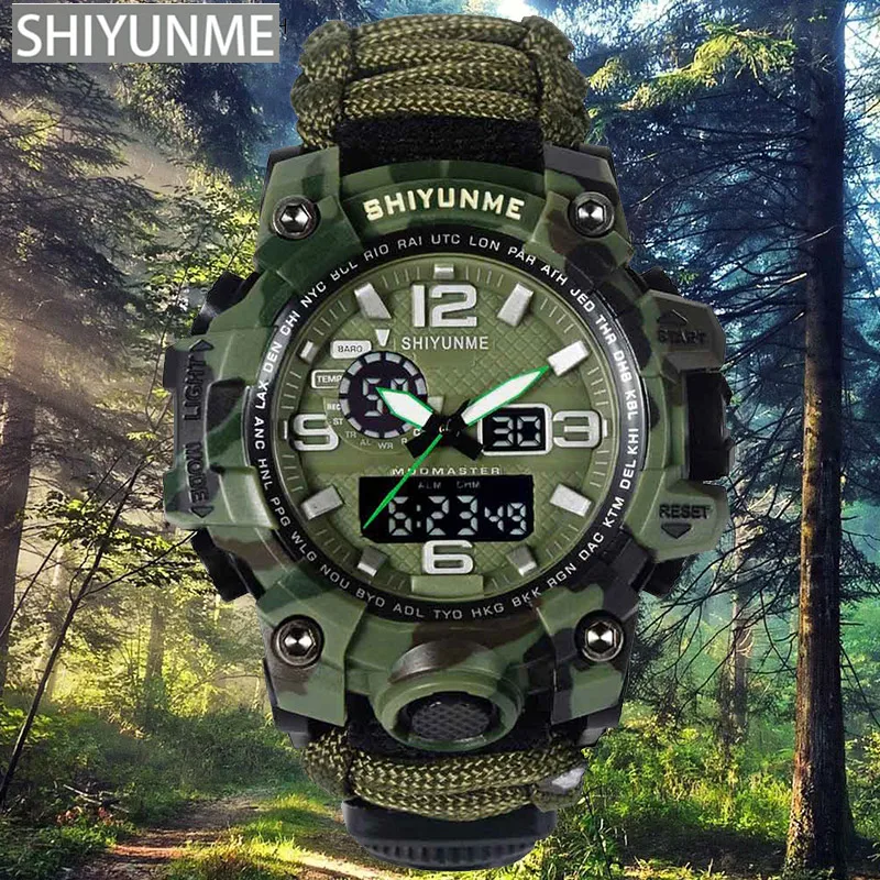 Мужские военные часы SHIYUNME светодиодные Кварцевые водонепроницаемые мужские