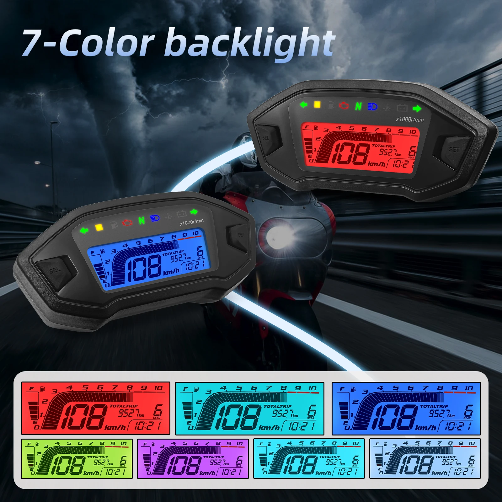 2023 Newly 7 Colors Digital Speedometer Moto Dashboard 10000RPM Motorcycle LCD Display Odometer Tachometer for 1,2,4 Cylinder 
2023 Newly 7 Colors Digital Speedometer Moto Dashboard 10000RPM Motorcycle LCD Display Odometer Tachometer for 1,2,4 Cylinder