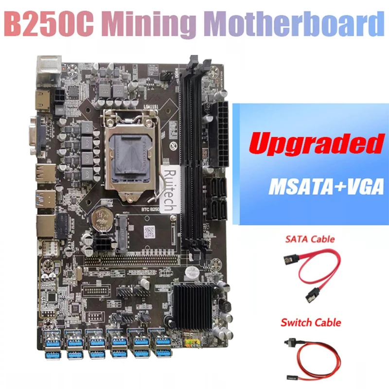 B250C BTC Mining Motherboard Switch MSATA Cable 12 PCIE To USB3.0 Graphics Card Slot LGA 1151 DDR4 VGA DIMM RAM Bitcoin Miner
B250C BTC Mining Motherboard Switch MSATA Cable 12 PCIE To USB3.0 Graphics Card Slot LGA 1151 DDR4 VGA DIMM RAM Bitcoin Miner