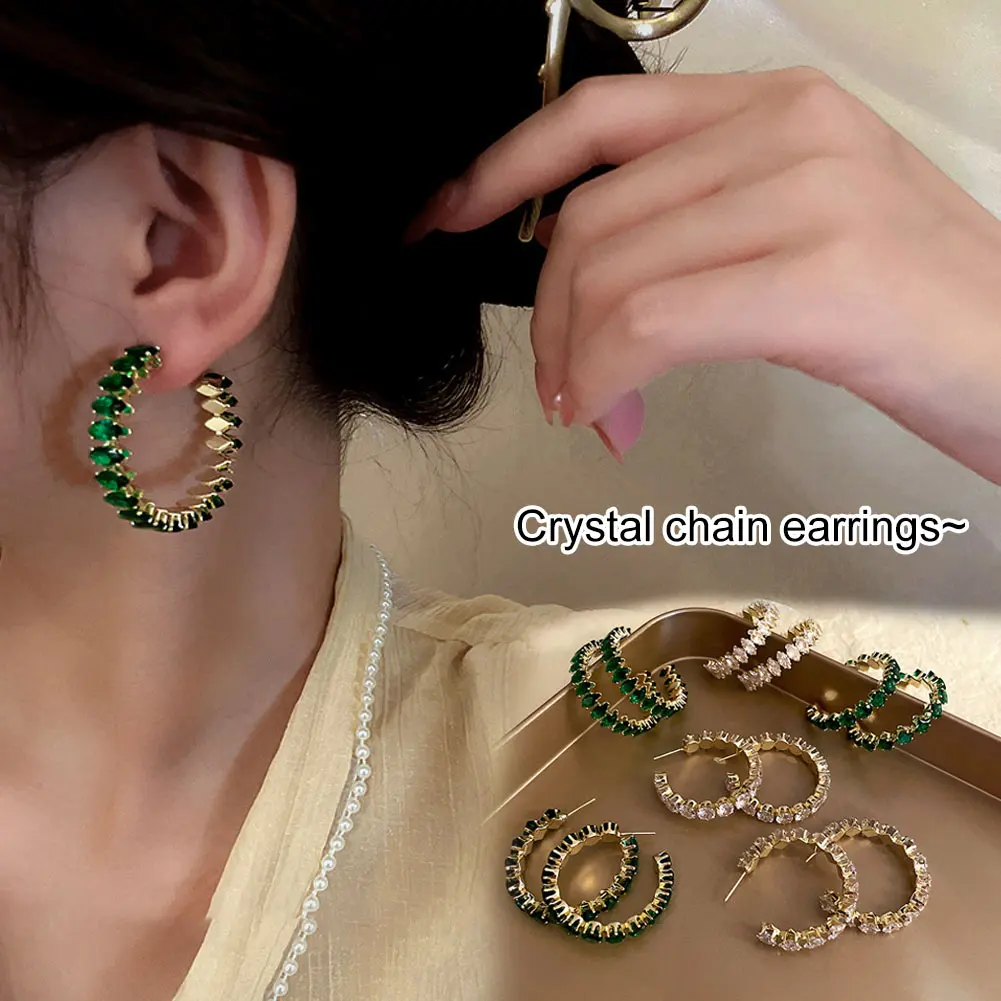 1 Pair C-shaped Design Pendant Earrings Green Color Rhinestone Earrings Ladies Luxury All-match Jewelry New
1 Pair C-shaped Design Pendant Earrings Green Color Rhinestone Earrings Ladies Luxury All-match Jewelry New