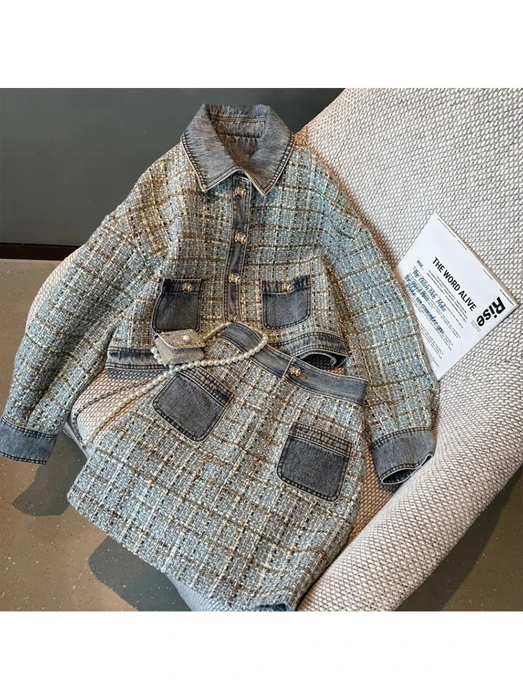 Женский дизайнерский комплект из двух предметов, корейский стиль, топ с отложным воротником и длинным рукавом, мини-юбка с высокой талией, Женский клетчатый цветной комплект из двух предметов
Женский дизайнерский комплект из двух предметов, корейский стиль, топ с отложным воротником и длинным рукавом, мини-юбка с высокой талией, Женский клетчатый цветной комплект из двух предметов