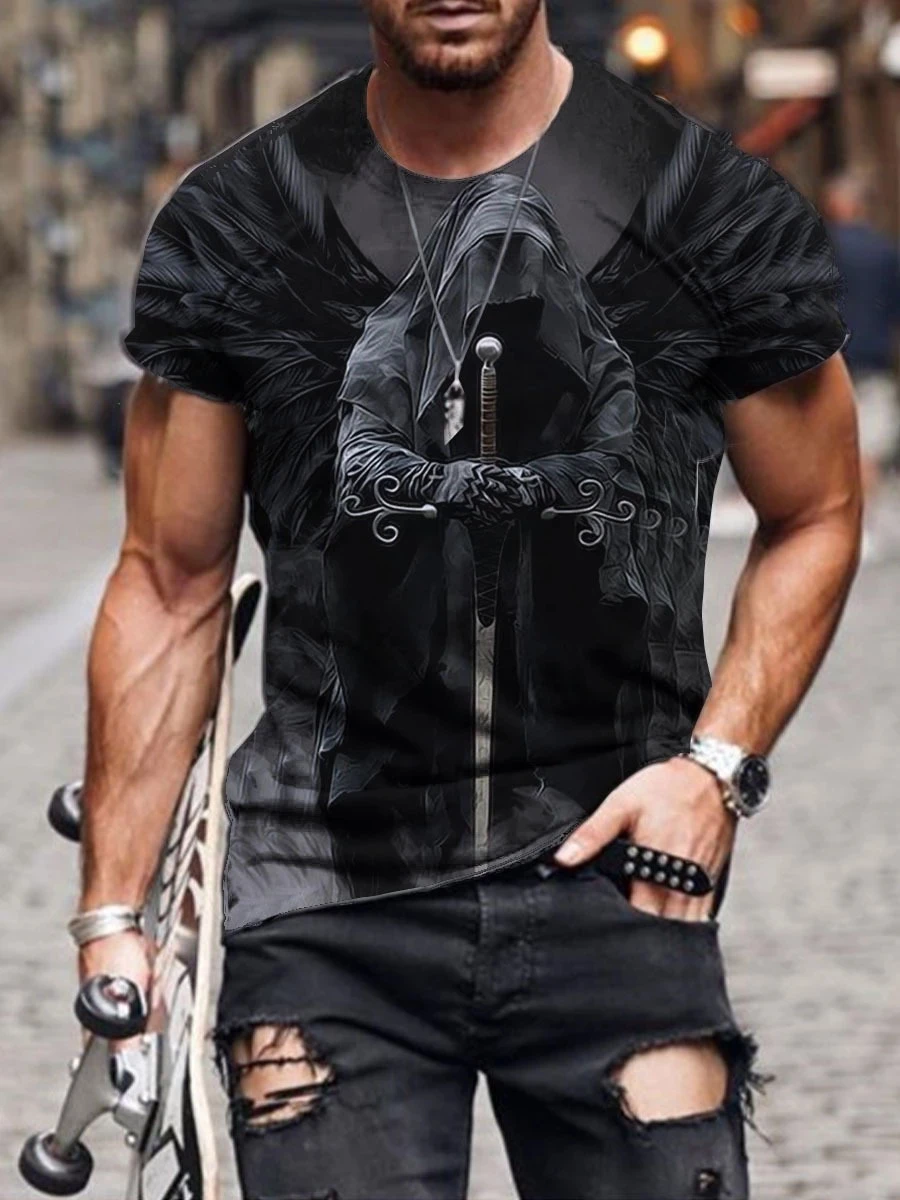 Tide hot selling men and women can wear round neck short sleeve cool cape black wings devil print T-shirt bottoming tops
Tide hot selling men and women can wear round neck short sleeve cool cape black wings devil print T-shirt bottoming tops