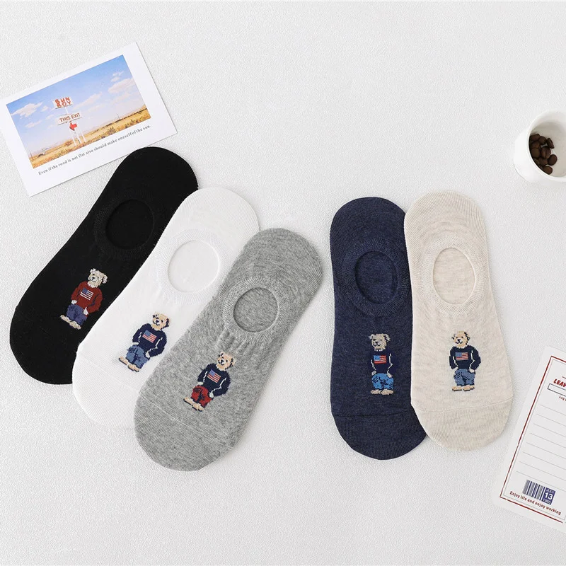 5pairs/lot Fashion Men's Boat Socks Non-slip Invisible Silicone Cotton Ankle Slippers Cartoon Bear Summer Autumn Socks
5pairs/lot Fashion Men's Boat Socks Non-slip Invisible Silicone Cotton Ankle Slippers Cartoon Bear Summer Autumn Socks