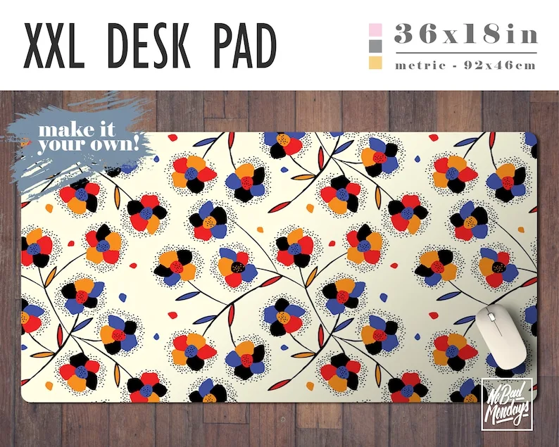 Boho Floral Print Extra Large Desk Pad with Available Custom Monogram - Extended Mouse Mat - 36x18in
Boho Floral Print Extra Large Desk Pad with Available Custom Monogram - Extended Mouse Mat - 36x18in