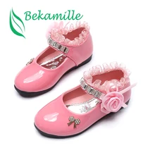 Size 21-37 Girl Leather Shoes Spring Fashion Flower Kids Princess Shoes Flat Heels Childrens Dresses Shoe