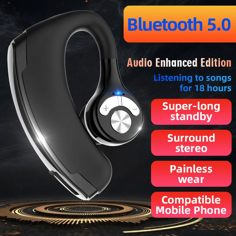 

V18 Wireless Bluetooth-compatible Headset New Office Handsfree Earhook Earphone Headphone With Mic Muti-control Earbud V 5.0