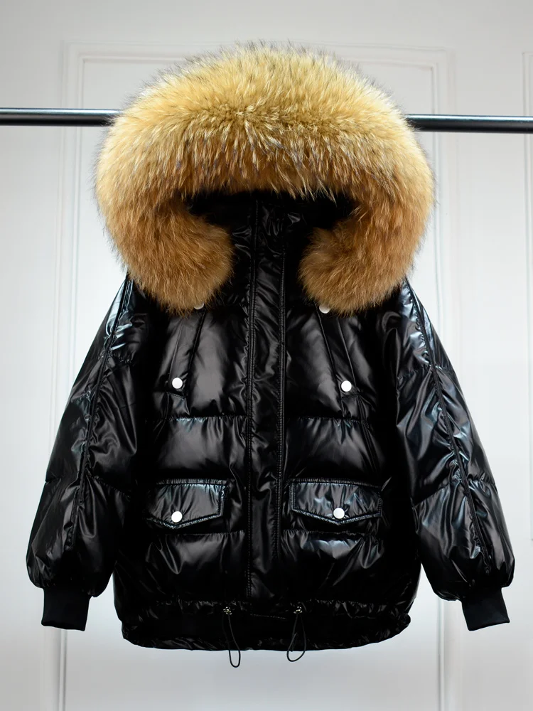 2022 Women's Winter Glossy Jacket Hooded Big Natural Fur Short White Duck Down Coat Female Warm Loose Waterproof Parkas
2022 Women's Winter Glossy Jacket Hooded Big Natural Fur Short White Duck Down Coat Female Warm Loose Waterproof Parkas