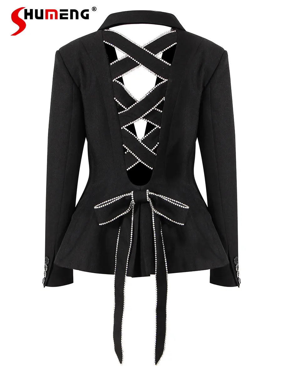 Heavy Rhinestone Slim-Fit Black Suit Jacket for Women 22 Spring New Back Cross Hollow Bow Slim Waist Blazer Jacket High Street
Heavy Rhinestone Slim-Fit Black Suit Jacket for Women 22 Spring New Back Cross Hollow Bow Slim Waist Blazer Jacket High Street