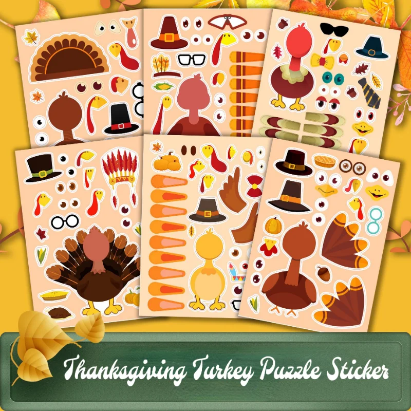 6Pcs/set Thanksgiving Day Turkey Cartoon Puzzle Sticker Children's Learning and Education DIY Sticker 210 * 150CM
6Pcs/set Thanksgiving Day Turkey Cartoon Puzzle Sticker Children's Learning and Education DIY Sticker 210 * 150CM