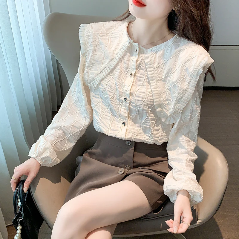 Shirt Womens Tops Spring New Patchwork Long Sleeve Solid Single Breasted Peter Pan Collar Straight Apricot Women Shirts
Shirt Womens Tops Spring New Patchwork Long Sleeve Solid Single Breasted Peter Pan Collar Straight Apricot Women Shirts