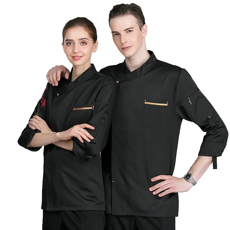 

C691 Chef's Long-sleeved Waiter Clothes Hotel Catering Coat Cake Shop Canteen Kitchen Overalls Chef Waiter Uniform Plus Size