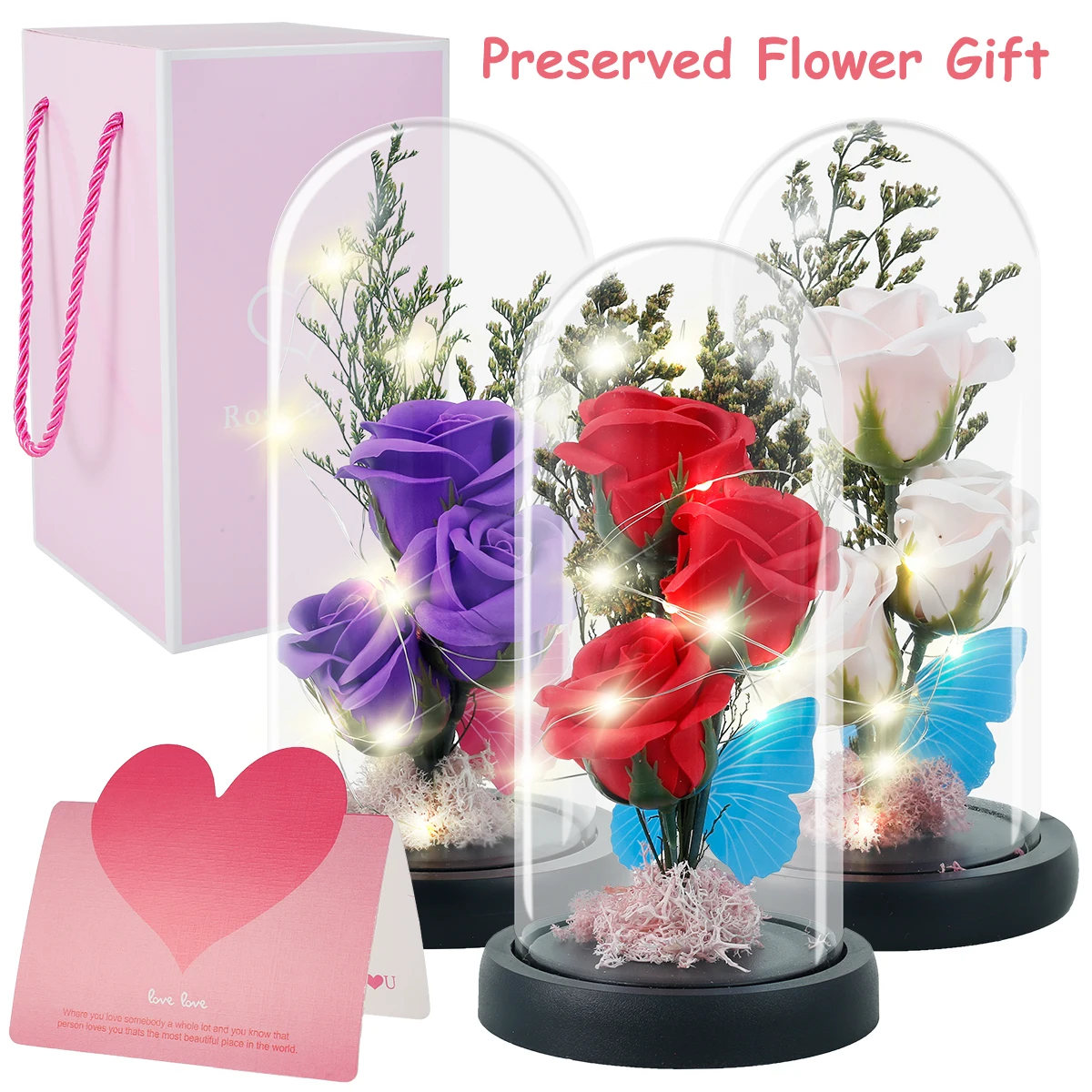 Preserved Flower Gift with LED Light Christmas Decorative Artificial Rose in Glass Dome Romantic Eternal Forever Rose Gifts
Preserved Flower Gift with LED Light Christmas Decorative Artificial Rose in Glass Dome Romantic Eternal Forever Rose Gifts