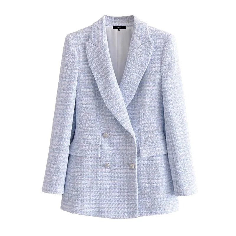 2022 TRAF Women Fashion Double Breasted Tweed Check Blazer Coat Vintage Long Sleeve Pockets Female Outerwear Chic Veste
2022 TRAF Women Fashion Double Breasted Tweed Check Blazer Coat Vintage Long Sleeve Pockets Female Outerwear Chic Veste