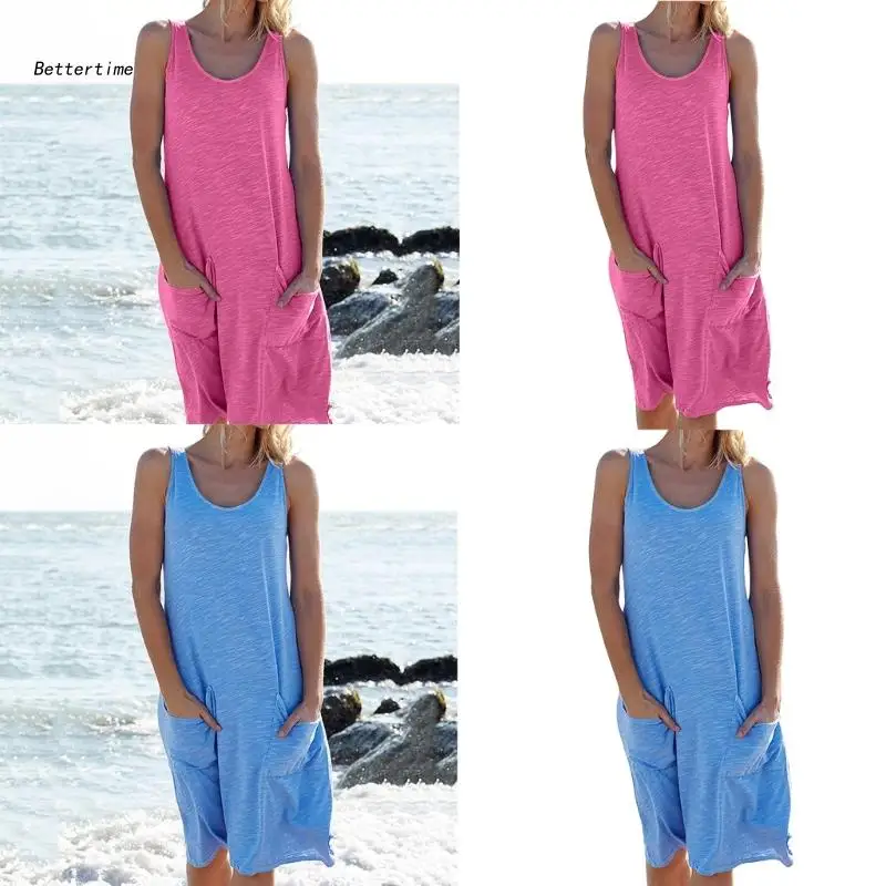 B36D Women Sleeveless Round Neck Midi T-Shirt Dress with Pockets Solid Color Casual Loose A-Line Beach Holiday Dresses
B36D Women Sleeveless Round Neck Midi T-Shirt Dress with Pockets Solid Color Casual Loose A-Line Beach Holiday Dresses
