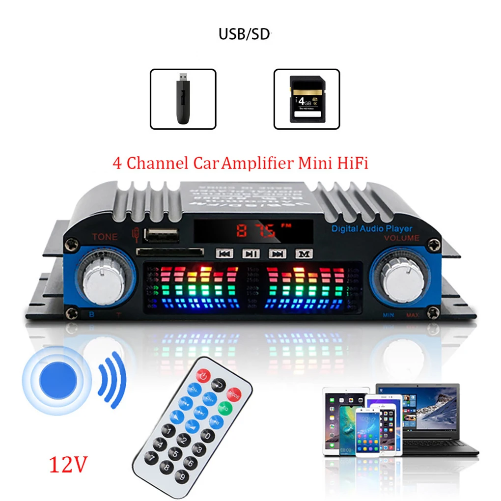 DC12V Hifi Audio Home Digital Amplifiers Car Audio Bass Power Bluetooth Amplifier FM USB SD Radio for Subwoofer Speakers
DC12V Hifi Audio Home Digital Amplifiers Car Audio Bass Power Bluetooth Amplifier FM USB SD Radio for Subwoofer Speakers
