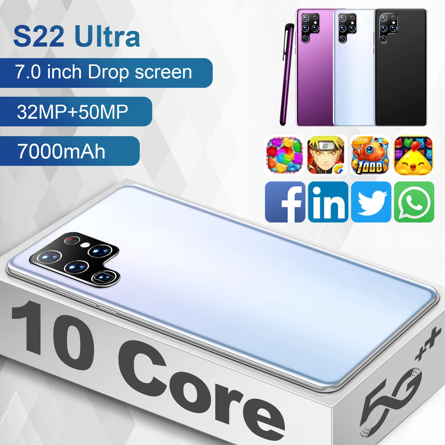 2022 New S22Ultra 7.0 HD+ Full Smartphone Android 11 16GB RAM+512GB ROM 5G Type-C Input Unlock Telphone Global Version with Pen
2022 New S22Ultra 7.0 HD+ Full Smartphone Android 11 16GB RAM+512GB ROM 5G Type-C Input Unlock Telphone Global Version with Pen
