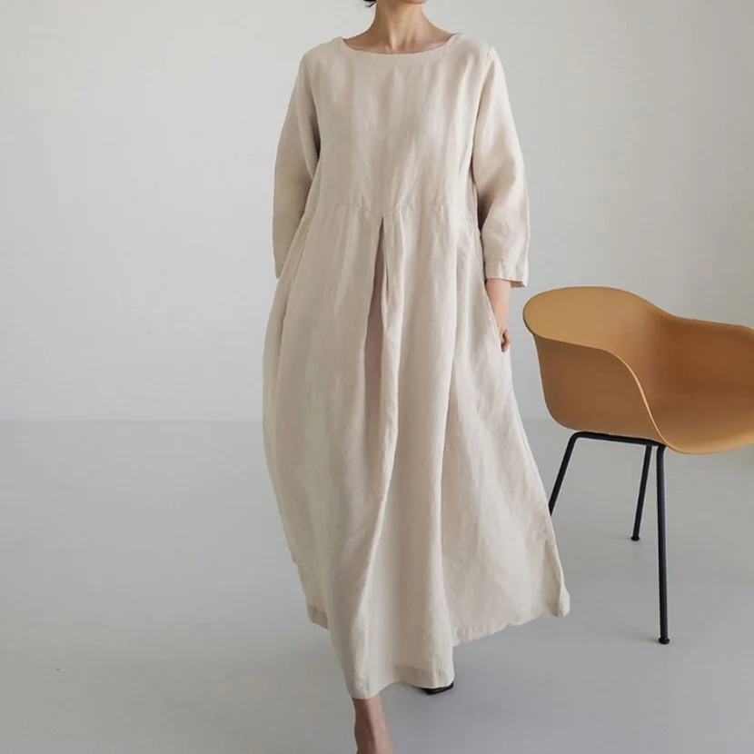 2022 Spring / Summer New Loose Dress Korean Cotton Linen Round Neck Pullover Solid Color Large Skirt
2022 Spring / Summer New Loose Dress Korean Cotton Linen Round Neck Pullover Solid Color Large Skirt