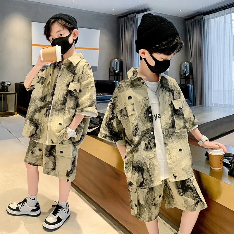 Kids Boy Clothing Set Ink Painting Print Turn Down Collar Shirt+Shorts Casual Two Piece Korea Hot Sale Big Boys Outfits 4-14Yrs
Kids Boy Clothing Set Ink Painting Print Turn Down Collar Shirt+Shorts Casual Two Piece Korea Hot Sale Big Boys Outfits 4-14Yrs