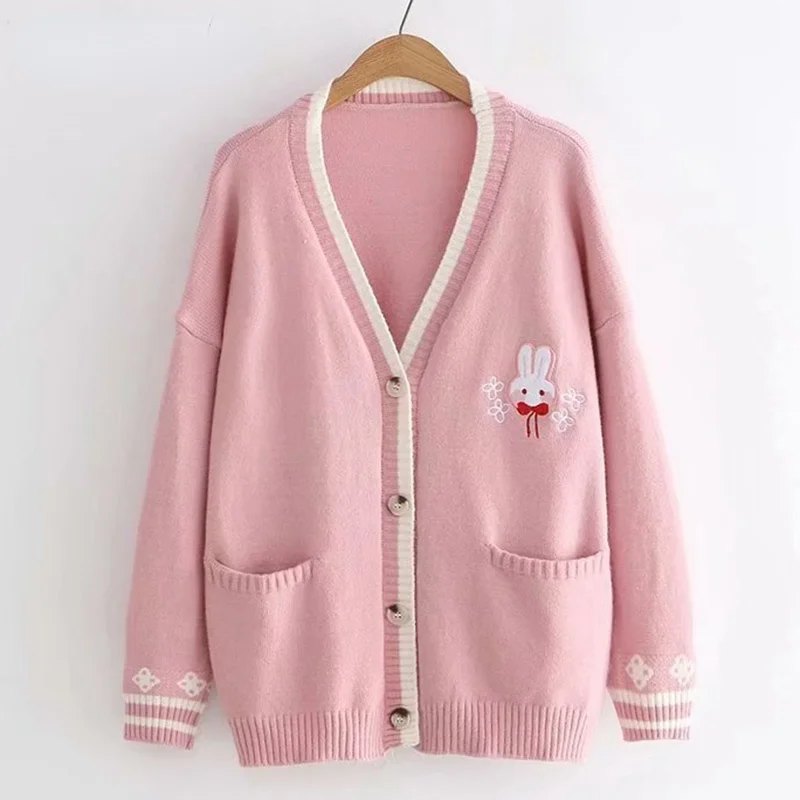 2021 Cartoon Embroidery Rabbit Knit Cardigan Female Autumn Winter Loose Knitwear Women Sweater V Neck Cardigan Jacket Women
2021 Cartoon Embroidery Rabbit Knit Cardigan Female Autumn Winter Loose Knitwear Women Sweater V Neck Cardigan Jacket Women
