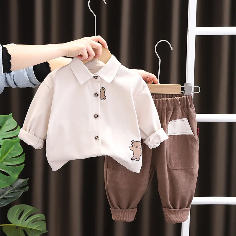 Kids Designer Clothes for Baby Boy Solid Color Cartoon Turn-down Collar Long Sleeve Shirts and Pants 2PCS Boys Boutique Outfits
Kids Designer Clothes for Baby Boy Solid Color Cartoon Turn-down Collar Long Sleeve Shirts and Pants 2PCS Boys Boutique Outfits