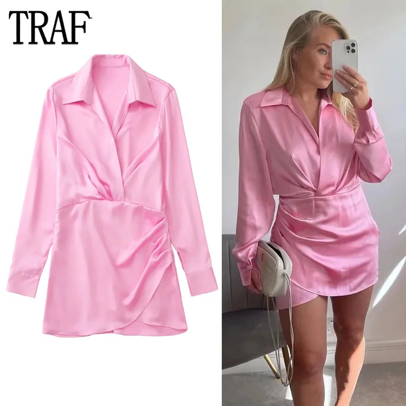TRAF Pink Satin Dress Woman Pleated White Dress Women Formal Occasion Dresses for Women 2023 Long Sleeve Short Female Dress
TRAF Pink Satin Dress Woman Pleated White Dress Women Formal Occasion Dresses for Women 2023 Long Sleeve Short Female Dress