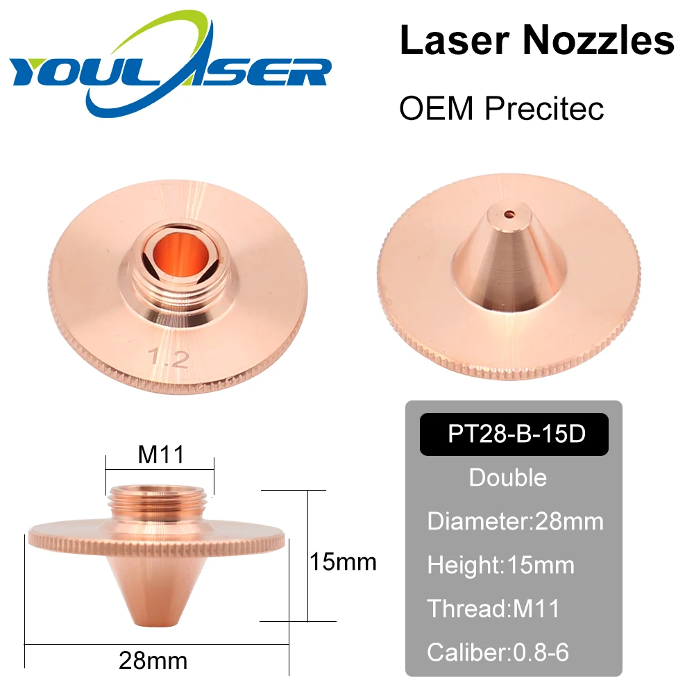 

Precitec Bulge Laser Nozzles Single Layer Chrome-Plating Double Layers Caliber 0.8-4.0 D28 H11 H15 M11 for Cutting Head