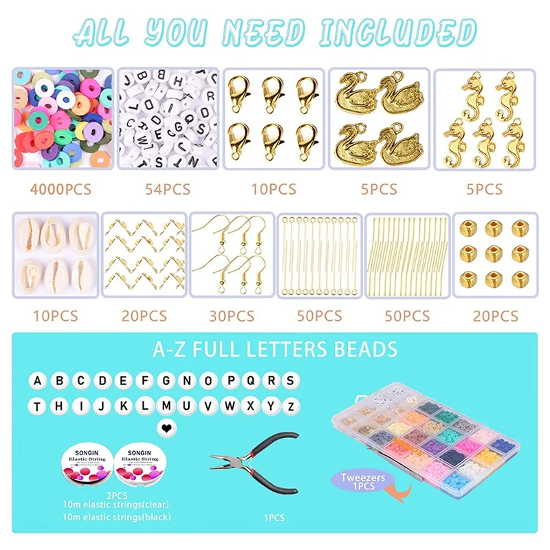 1 Set Clay Beads Kit For Bracelet Making, Polymer Clay Flat Round Spacer Preppy Beads With Pendant Accessories
1 Set Clay Beads Kit For Bracelet Making, Polymer Clay Flat Round Spacer Preppy Beads With Pendant Accessories