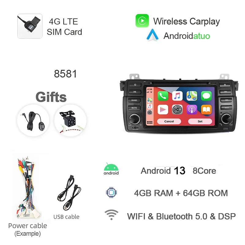 7 "Android 14 Carplay Автомобильный мультимедийный плеер Навигация Стерео 12 ГБ Bluetooth Wi-Fi GPS Автомобильное радио для BMW E46 M3 320 325 330 335
7 "Android 14 Carplay Автомобильный мультимедийный плеер Навигация Стерео 12 ГБ Bluetooth Wi-Fi GPS Автомобильное радио для BMW E46 M3 320 325 330 335