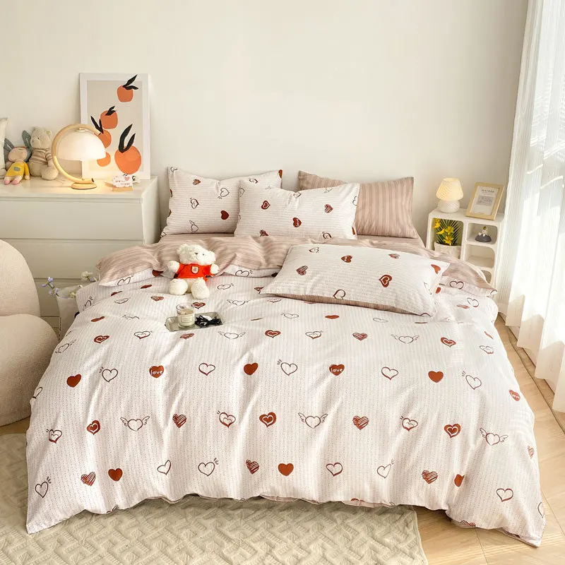 Comforter Sets New Cotton Four-piece Set Ins Style Small Fresh Dormitory Quilt Cover 220x240 Sheets for Single Double Bed 
Comforter Sets New Cotton Four-piece Set Ins Style Small Fresh Dormitory Quilt Cover 220x240 Sheets for Single Double Bed