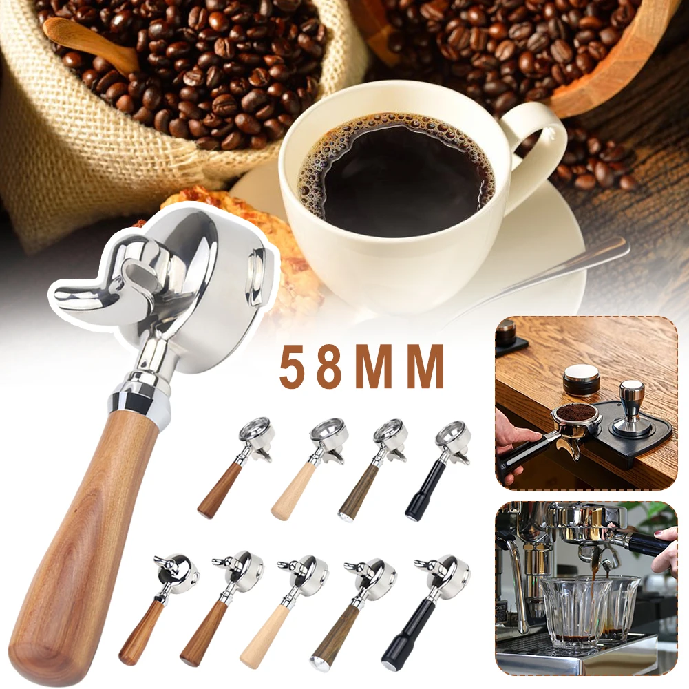 58MM Coffee Machine Handle Stainless Steel Single/Double Mouth Bottomless Filter Solid Wooden Espresso Coffee Tool For Home Cafe
58MM Coffee Machine Handle Stainless Steel Single/Double Mouth Bottomless Filter Solid Wooden Espresso Coffee Tool For Home Cafe