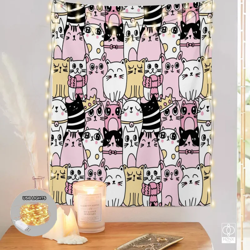 Cartoon Sketch Cat Tapestry with Lights Wall Hanging Nordic Minimalist Art Style Tapestries Bedroom Kawaii Room Decor Aesthetic
Cartoon Sketch Cat Tapestry with Lights Wall Hanging Nordic Minimalist Art Style Tapestries Bedroom Kawaii Room Decor Aesthetic