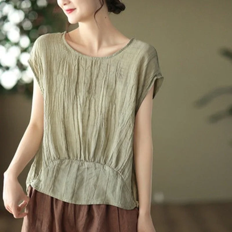 Solid Color Short Sleeve O Neck Summer Women Blouse New Retro Cotton Pleated Swing Top Ladies Casual Literary Blouses Blusas
Solid Color Short Sleeve O Neck Summer Women Blouse New Retro Cotton Pleated Swing Top Ladies Casual Literary Blouses Blusas