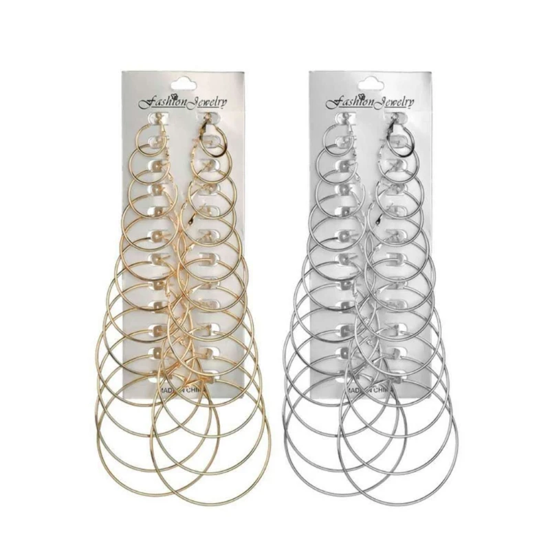 

24 Pairs Big Silver Gold Metal Earrings Aperture Hoop Combo Earrings Multisize Large Circle Earrings for Women Girls