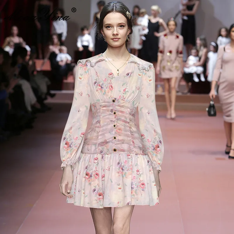 Fashion Designer dress Spring Women's Dress Elegant V-neck Ruffles Lantern Sleeve Flower print Slim Holiday Party Dress
Fashion Designer dress Spring Women's Dress Elegant V-neck Ruffles Lantern Sleeve Flower print Slim Holiday Party Dress