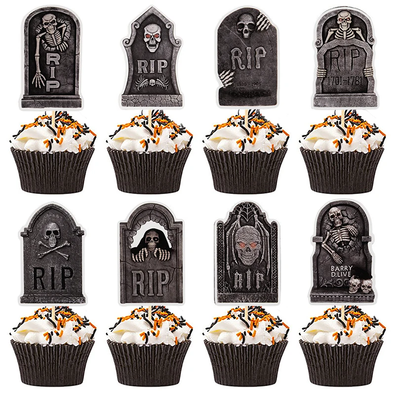 16/40pcs Halloween Tombstone Cupcake Toppers Picks Horror Skeleton RIP Dessert Cake Flag Halloween Birthday Party Decorations
16/40pcs Halloween Tombstone Cupcake Toppers Picks Horror Skeleton RIP Dessert Cake Flag Halloween Birthday Party Decorations