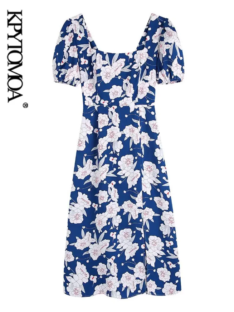 KPYTOMOA Women With Tied Floral Print Midi Dress Vintage Puff Sleeve Front Slit Female Dresses Vestidos Mujer
KPYTOMOA Women With Tied Floral Print Midi Dress Vintage Puff Sleeve Front Slit Female Dresses Vestidos Mujer